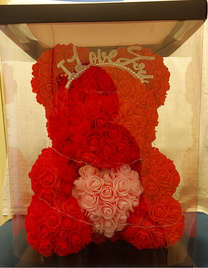 玫瑰熊香皂花禮盒(藍色)