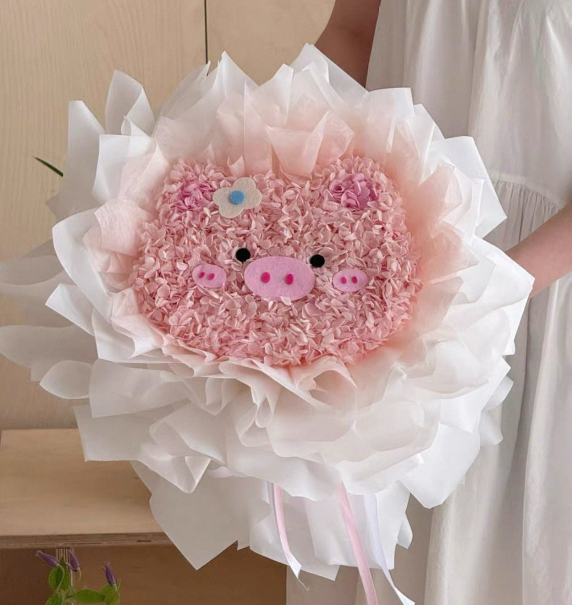 Lulu豬 繡球永生花花束