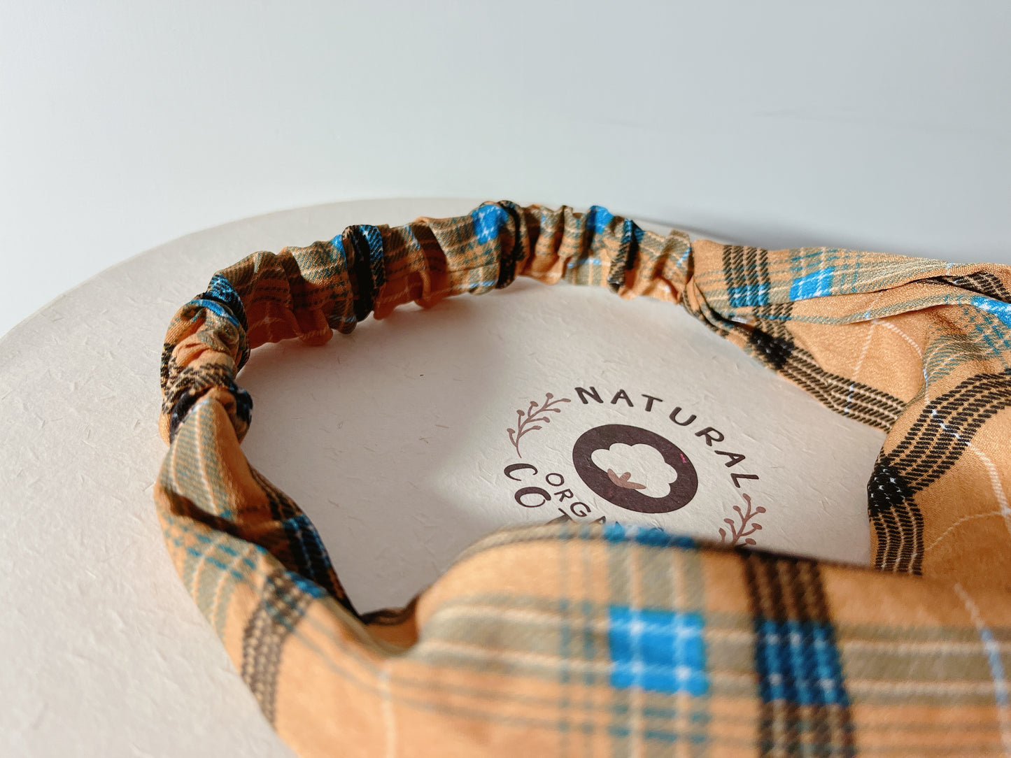 韓式人工髮帶 - 卡其色格仔