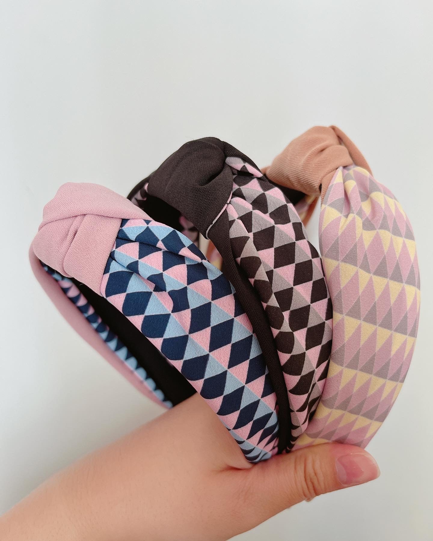 韓式人工髮箍 - 粉紅色配幾何圖案髮箍