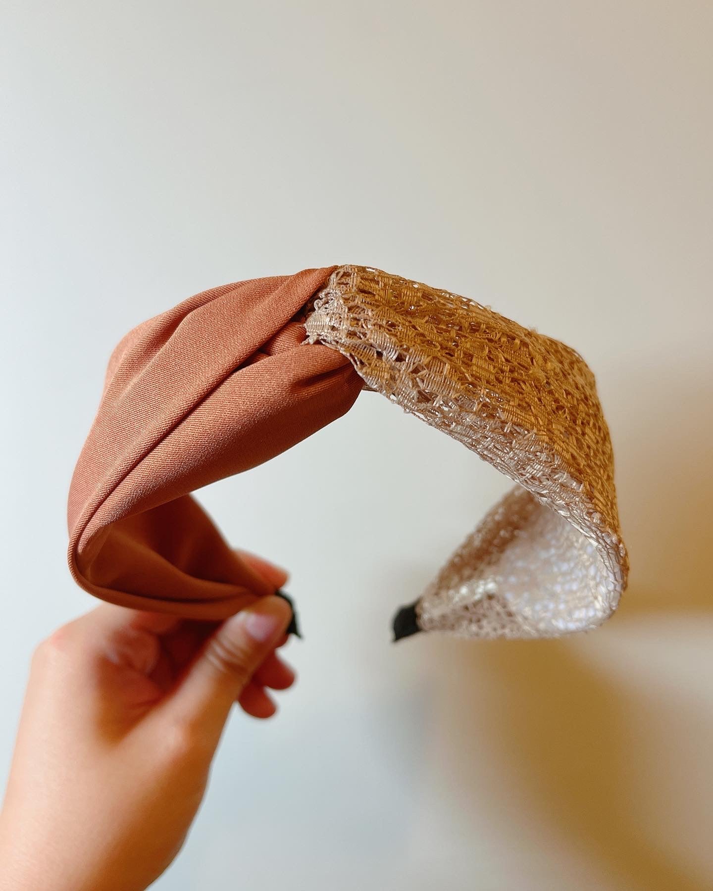 韓式人工髮箍- 花邊布杏橙色髮箍