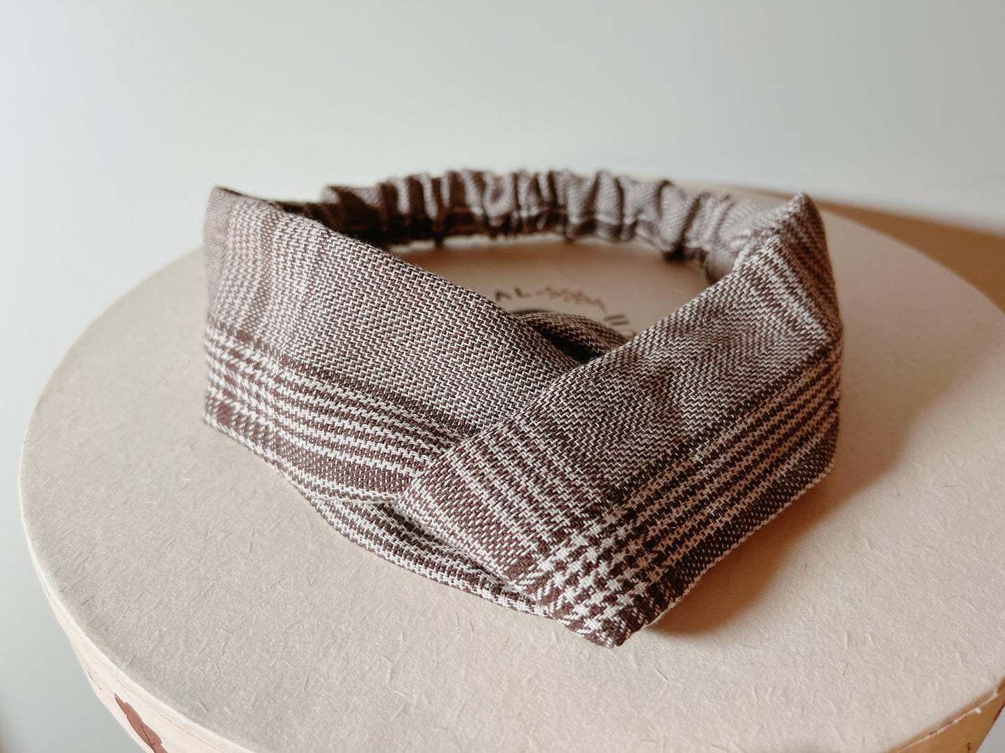 韓式人工髮帶 - 啡色格仔花紋