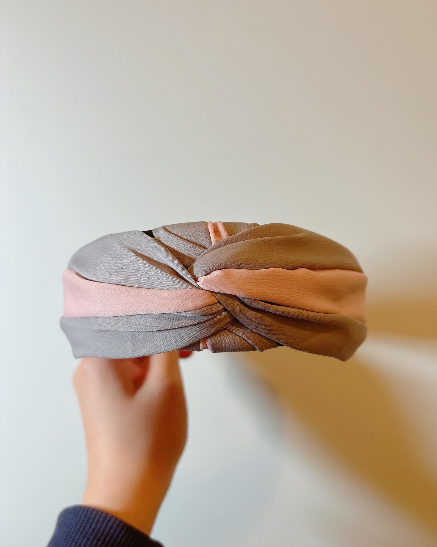 韓式人工髮箍 - 粉紅灰色併布髮箍