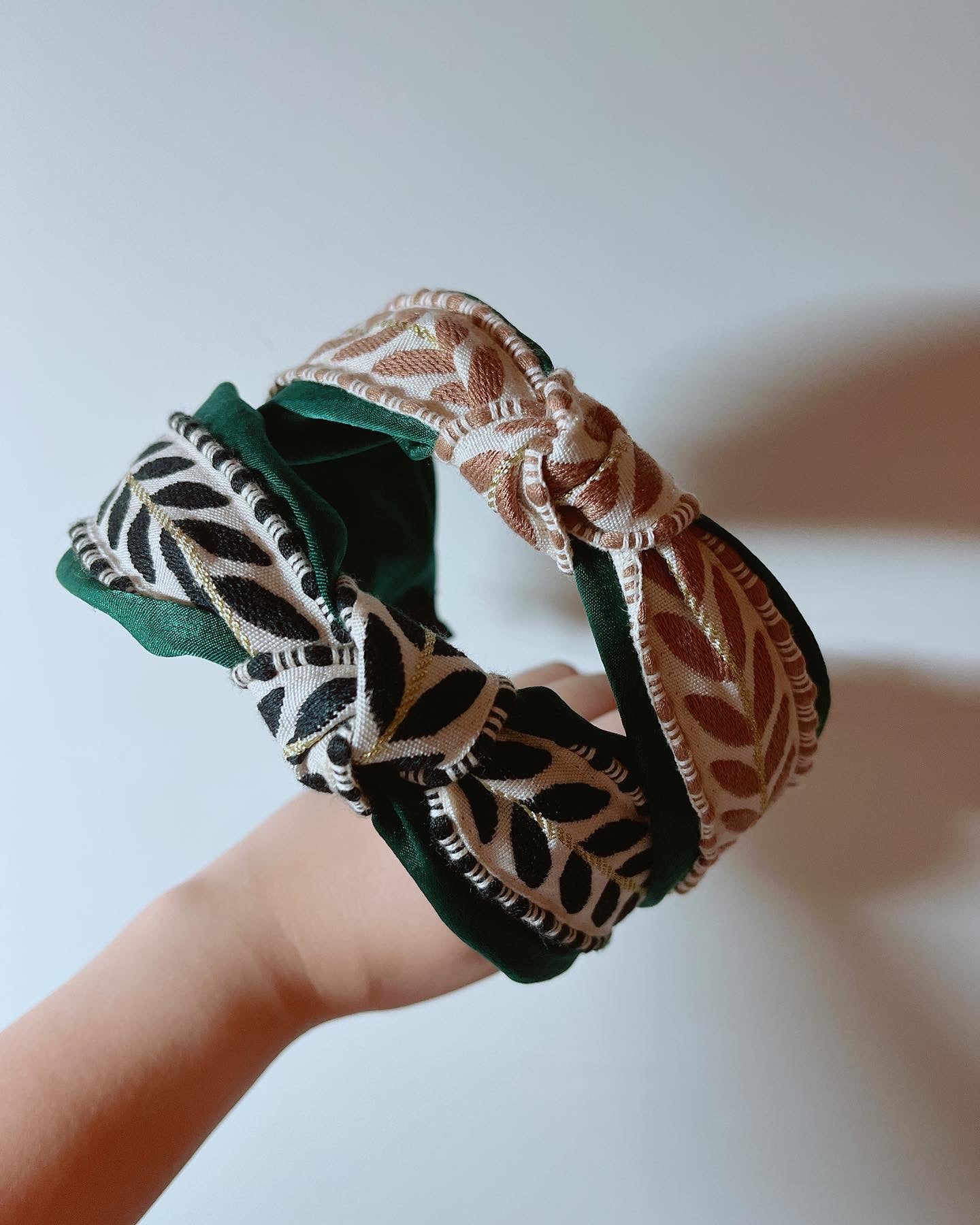 韓式人工髮箍 - 啡黃綠底樹葉髮箍