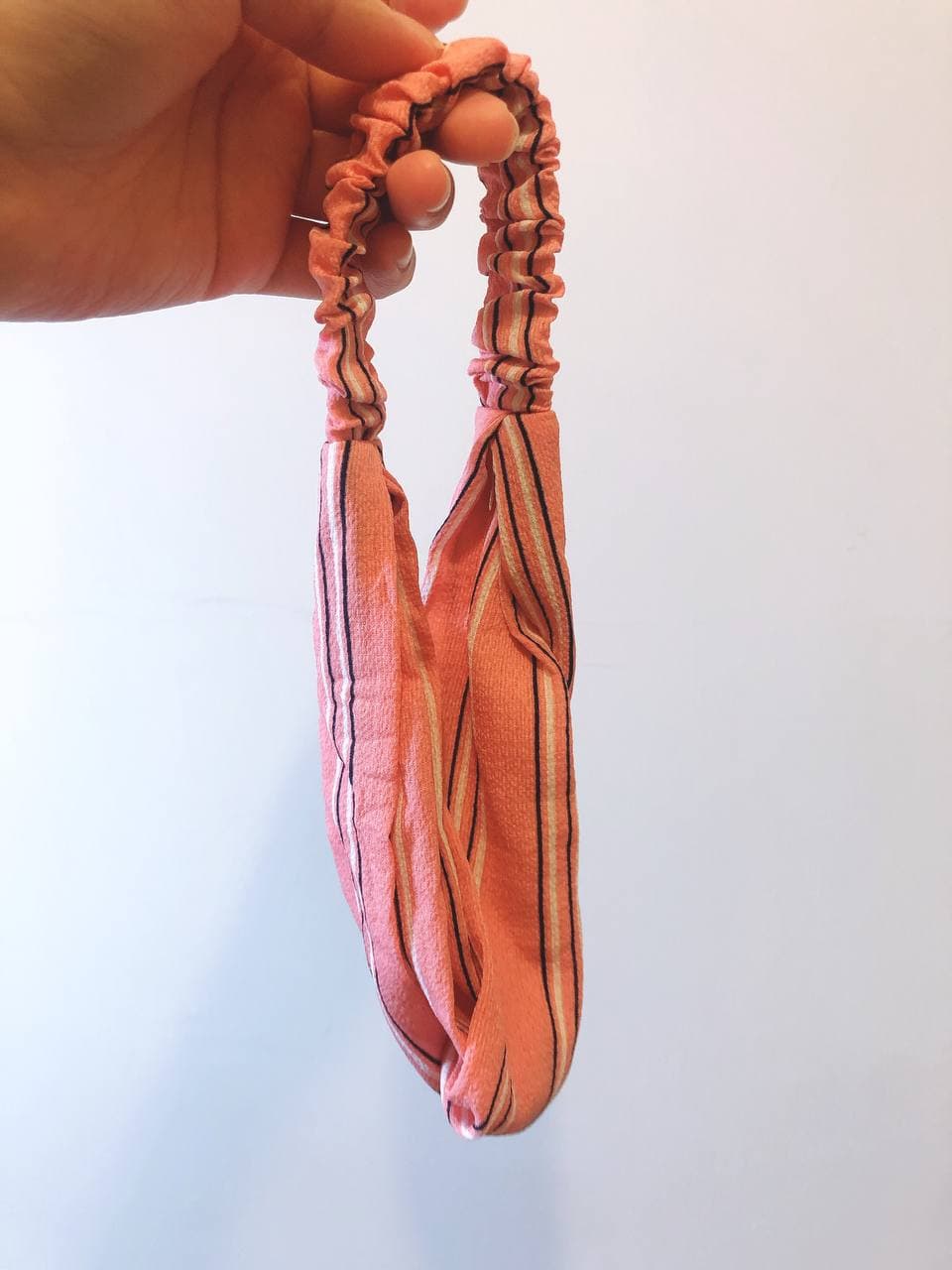 韓式人工髮帶- 深粉紅色間條髮帶