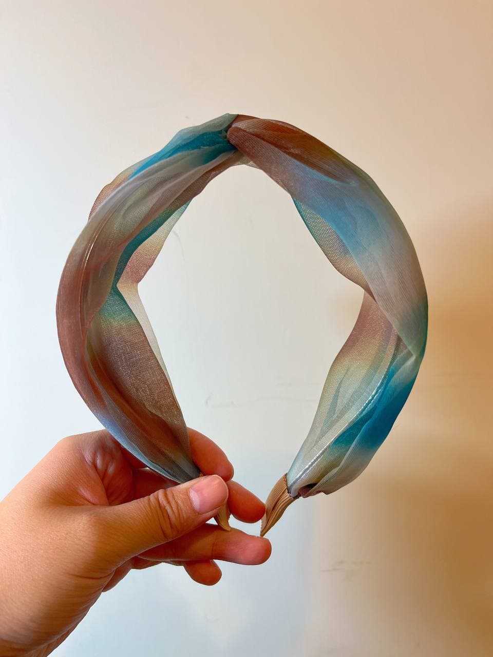 韓式人工髮箍- 淺藍色襯啡色網髮箍