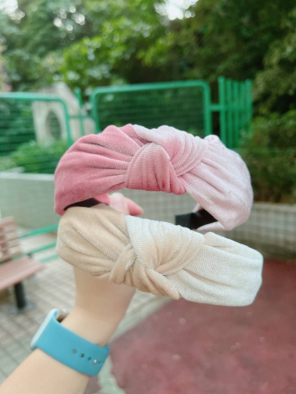 韓式人工髮箍- 米白絨布漸變髮箍