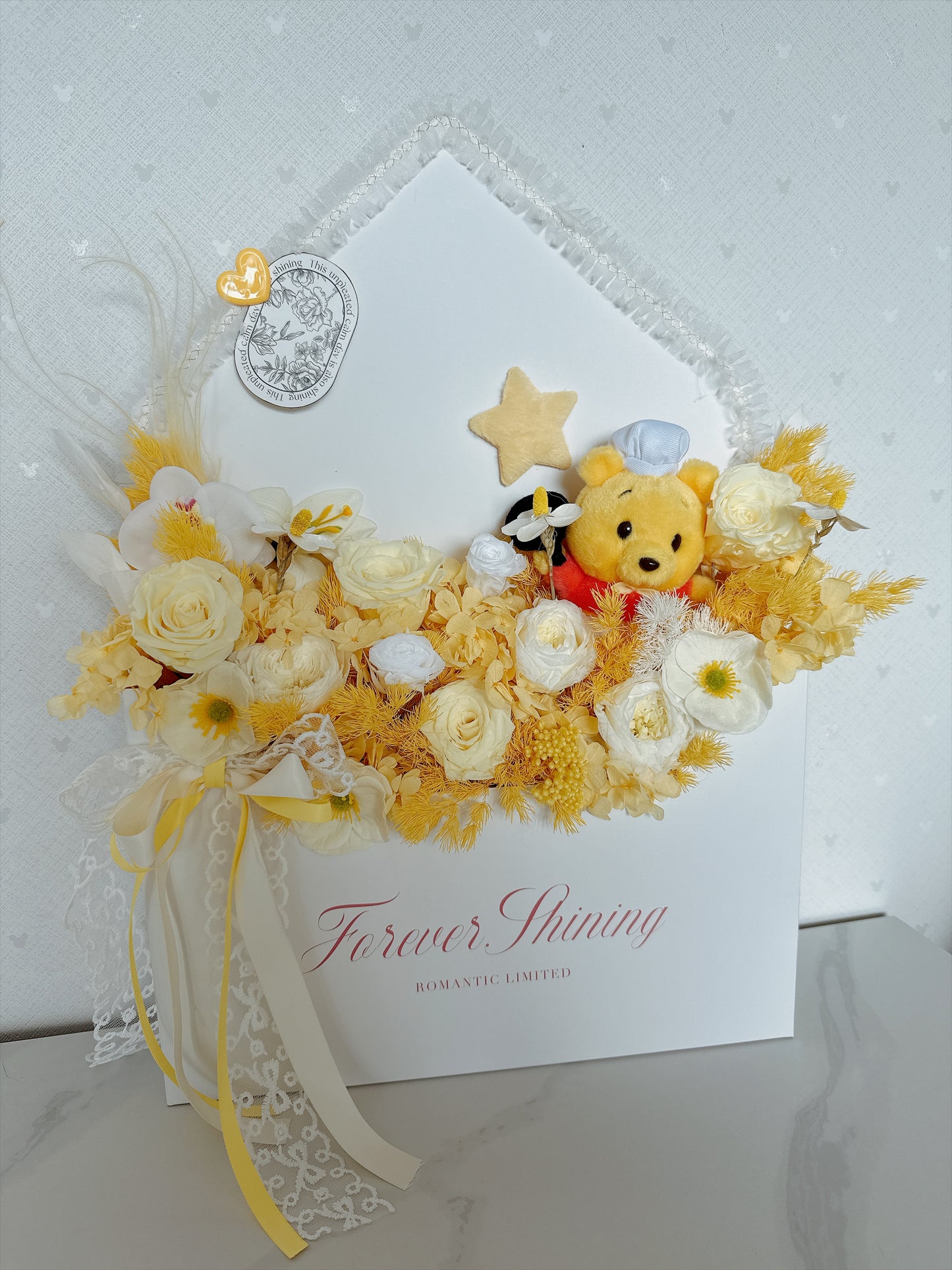 Winnie The Pooh 信封花盒繡球永生花