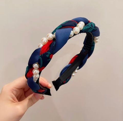 韓式人工髮箍- 民族珍珠髮箍 （紅/藍/粉）
