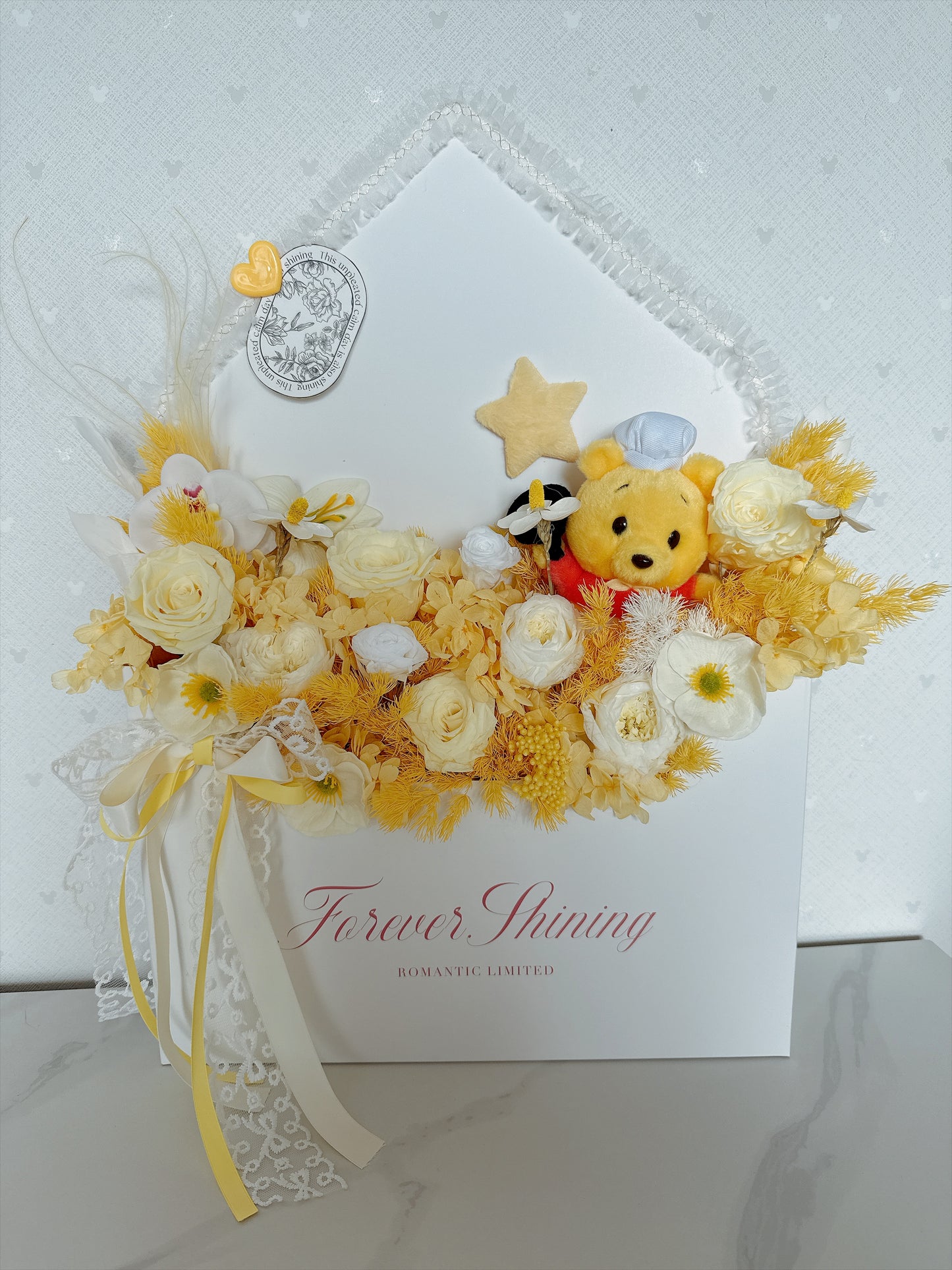 Winnie The Pooh 信封花盒繡球永生花