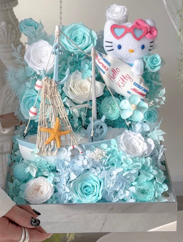 Hello Kitty 繡球永生花 (不包公仔-可代購買)