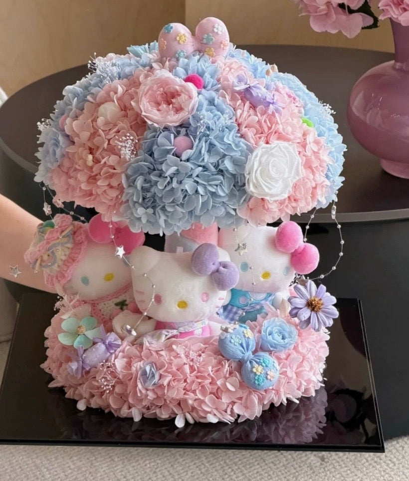 Hello Kitty 繡球永生花 (不包公仔-可代購買)
