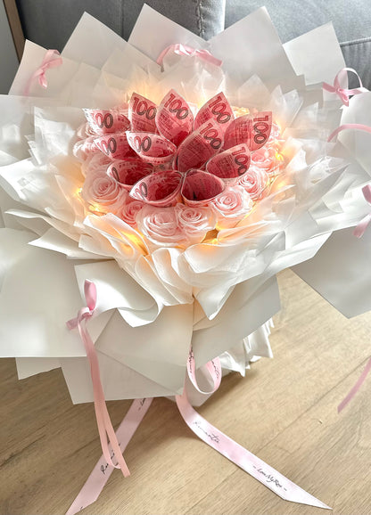 鈔票花束+16朵永生花