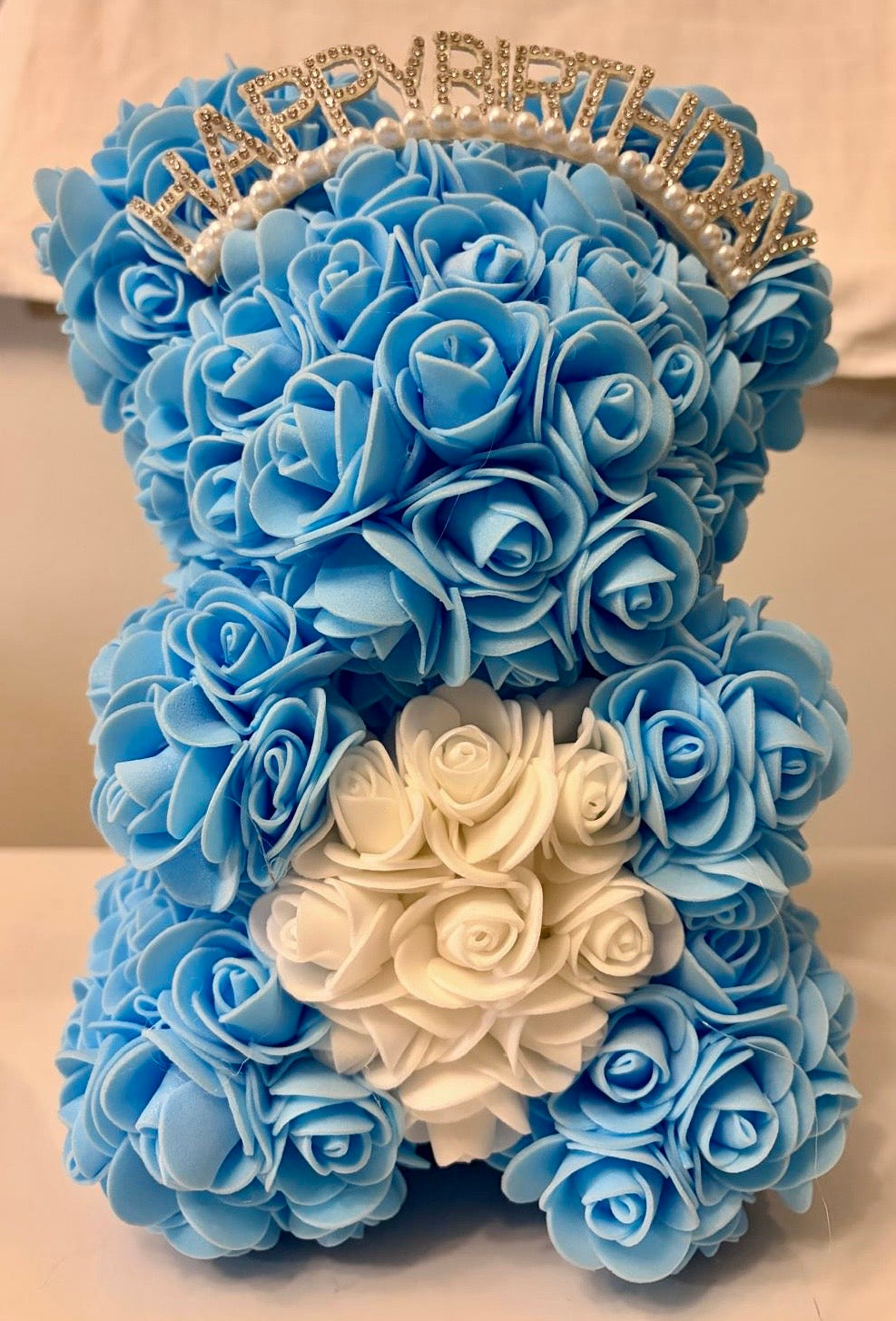 玫瑰熊香皂花禮盒(藍色）