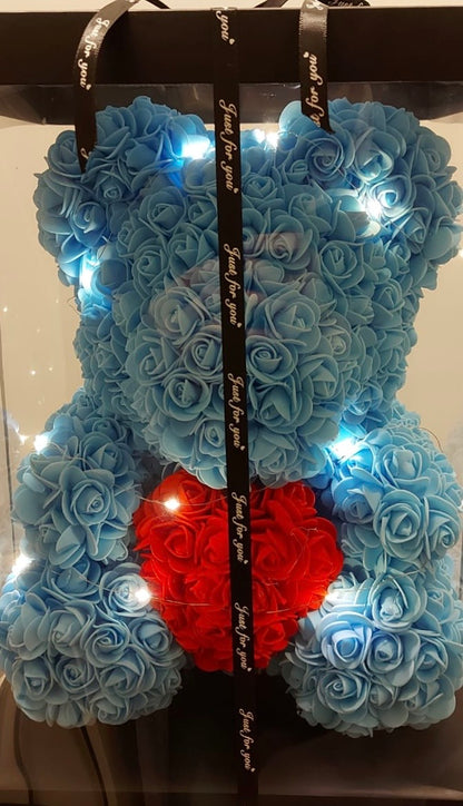 玫瑰熊香皂花禮盒(藍色）