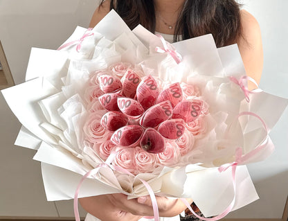 鈔票花束+16朵永生花