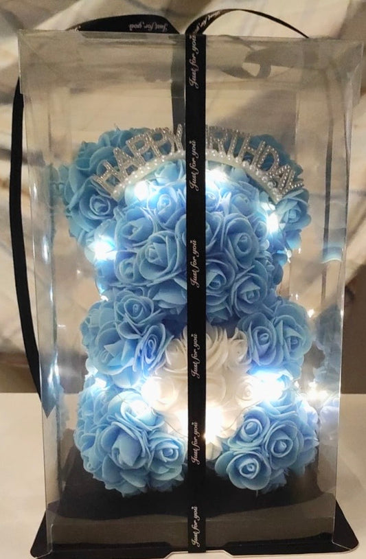 玫瑰熊香皂花禮盒(藍色）