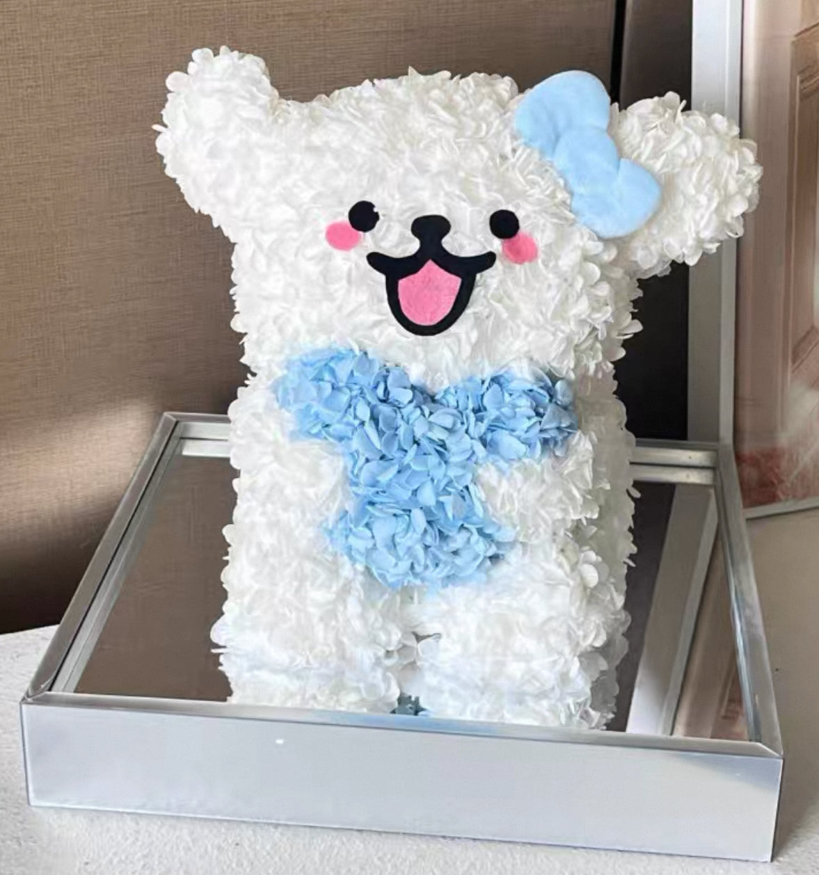 線條小狗 Maltese 繡球永生花 (2色）