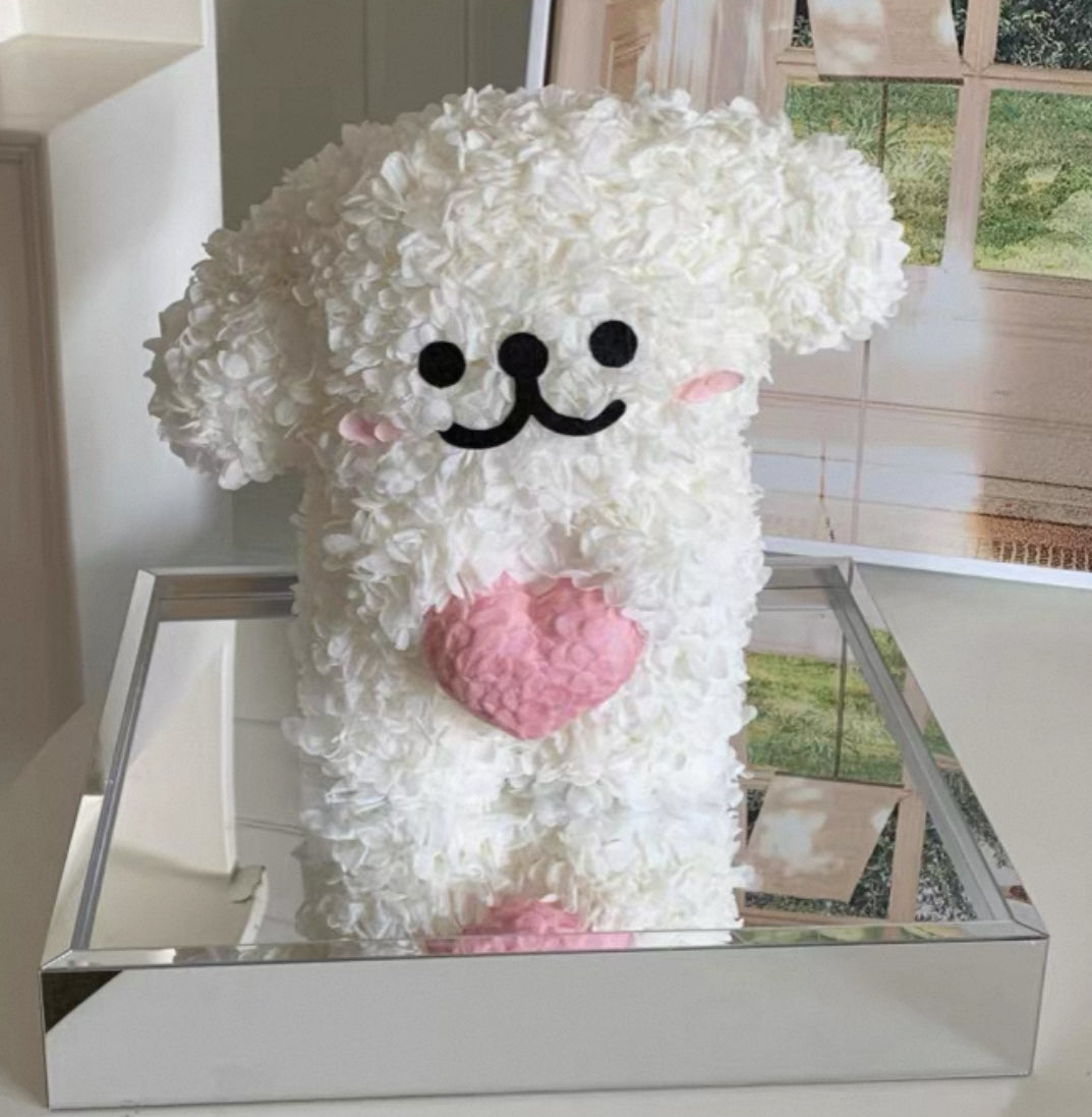 線條小狗 Maltese 繡球永生花 (2色）