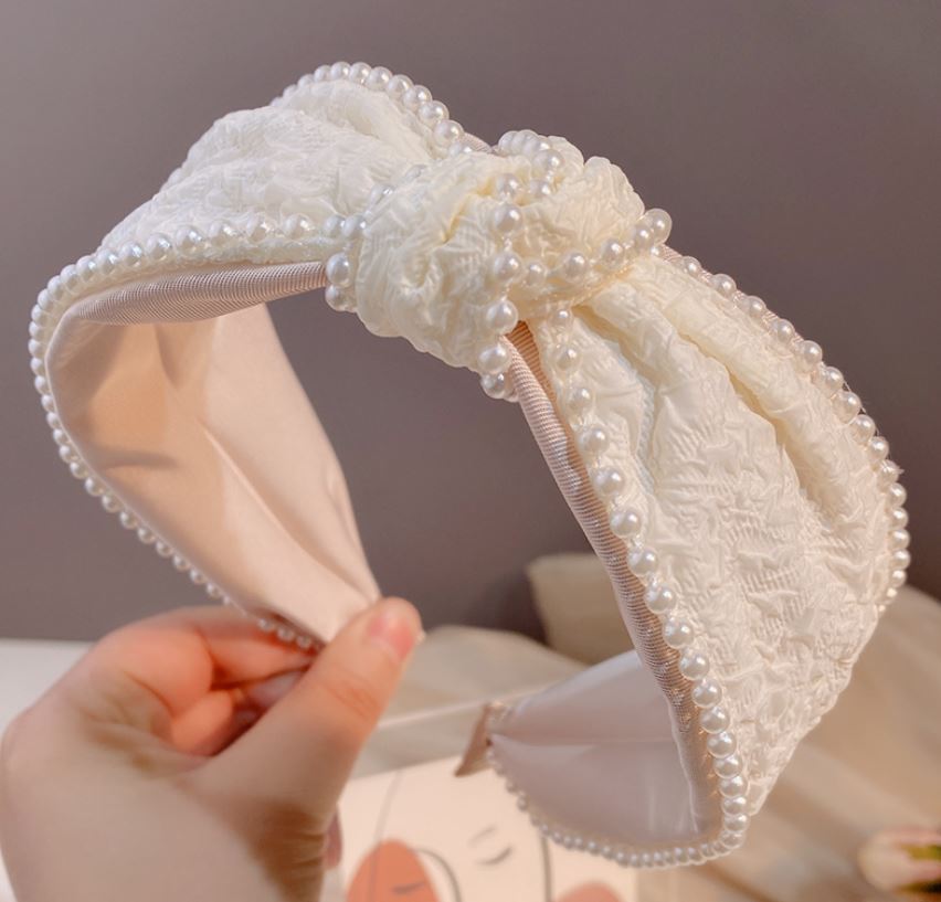 韓式人工髮箍 - 時尚白色珍珠髮箍款式(2)