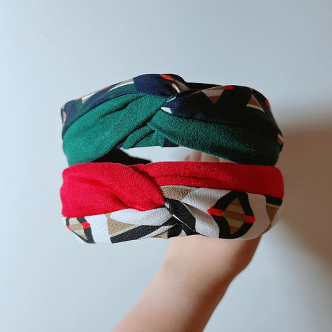 韓式人工髮箍 - 花紋拼布髮箍 （紅/綠）