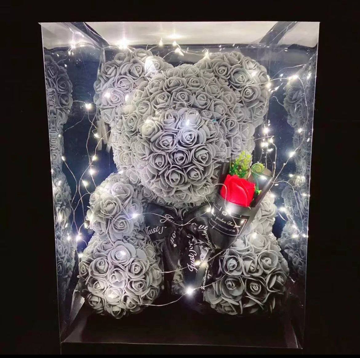 40cm 玫瑰熊永生花連小花束禮盒(紅色)