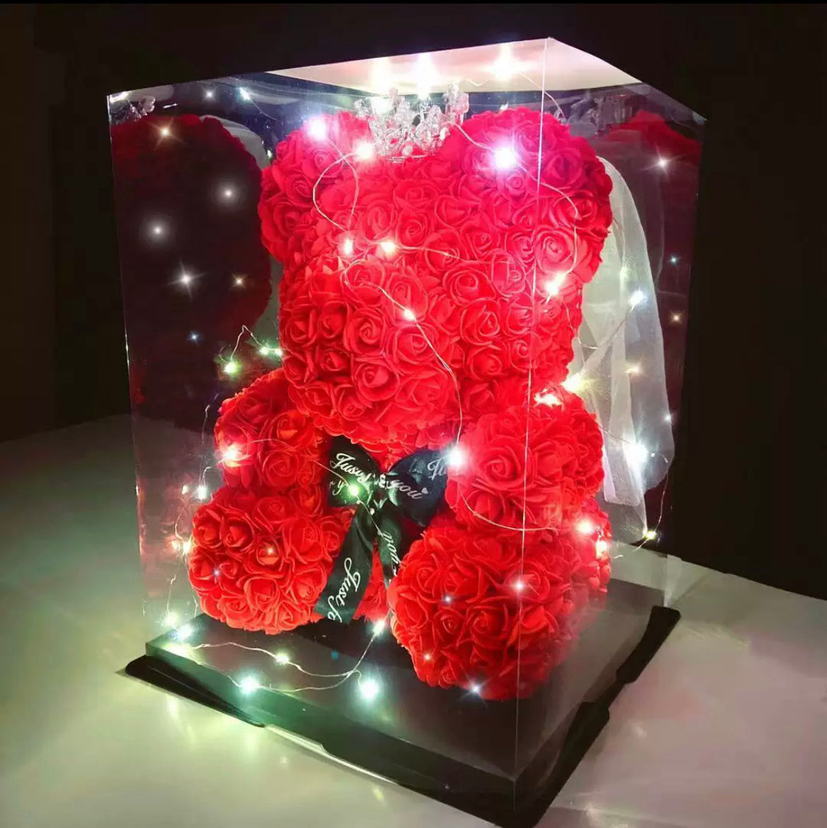 40cm 玫瑰熊永生花連頭紗禮盒(紅色)