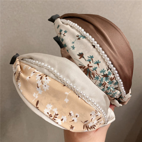 韓式人工髮箍- 復古氣質珍珠髮箍 (啡/白)