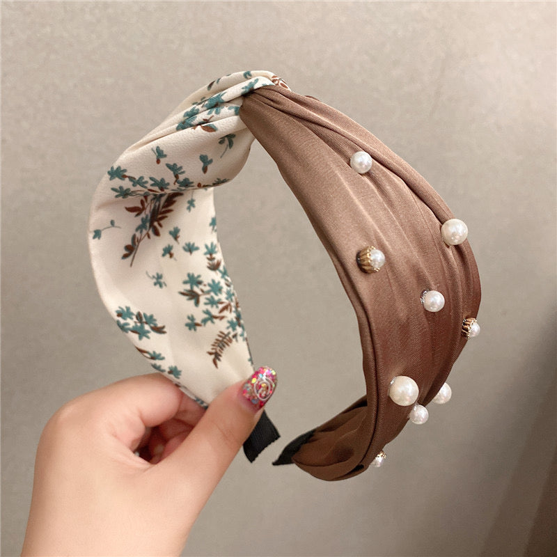 韓式人工髮箍- 復古高雅珍珠髮箍 (啡色)