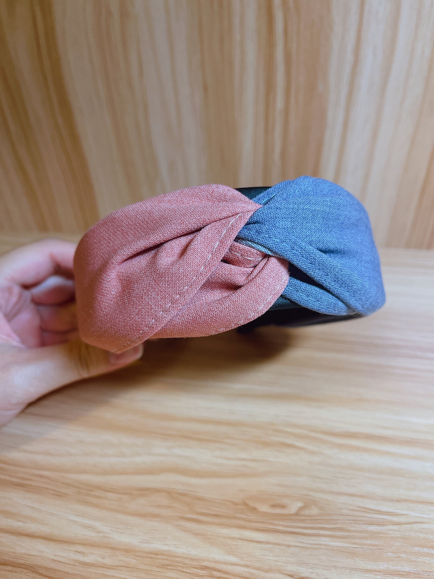 韓式人工髮箍-  粉紅天藍色拼布髮箍
