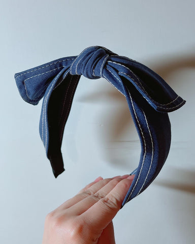 韓式人工髮箍-  深色蝴蝶牛仔布髮箍