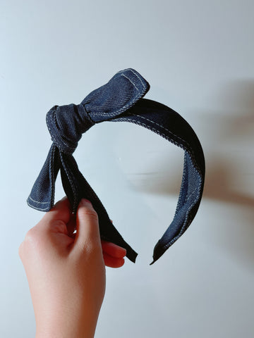 韓式人工髮箍-  深色蝴蝶牛仔布髮箍（款2）