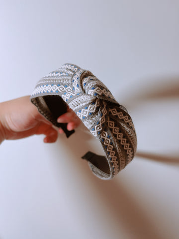 韓式人工髮箍 - 灰白色民族髮箍