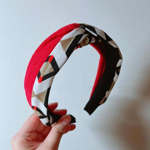 韓式人工髮箍 - 花紋拼布髮箍 （紅/綠）