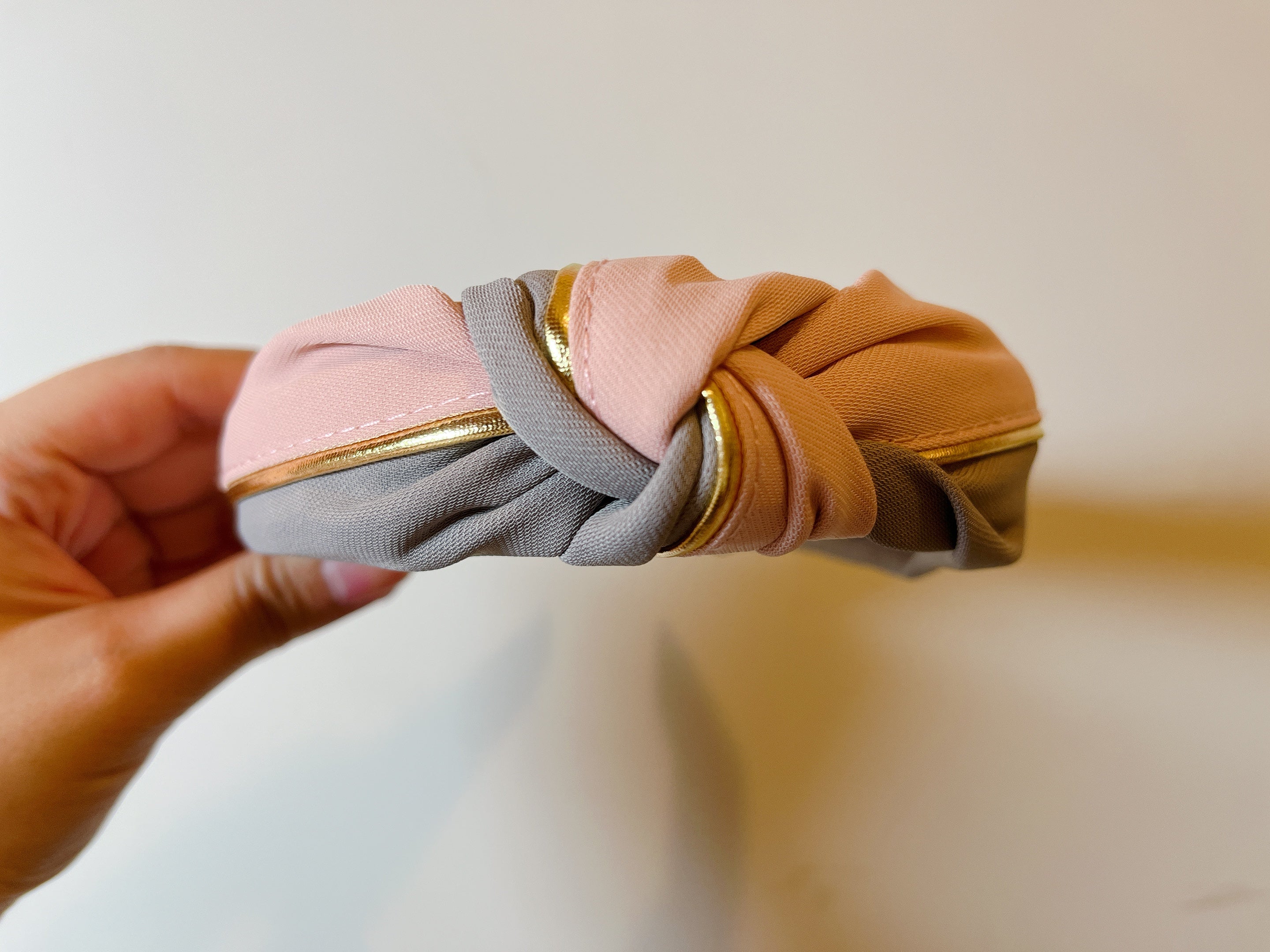 韓式人工髮箍- 淡粉紅配灰色髮箍