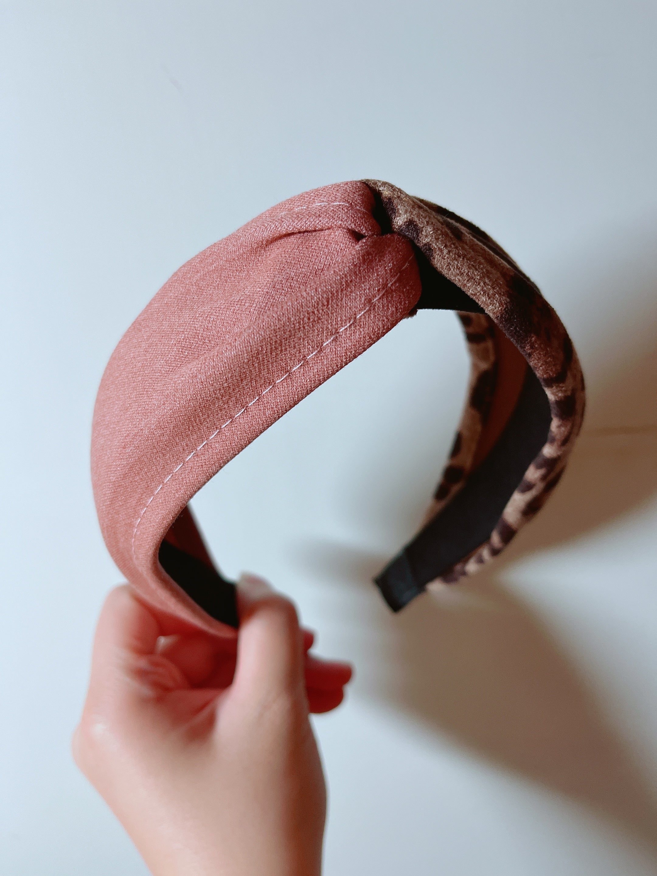 韓式人工髮箍-  豹紋粉紅拼布髮箍