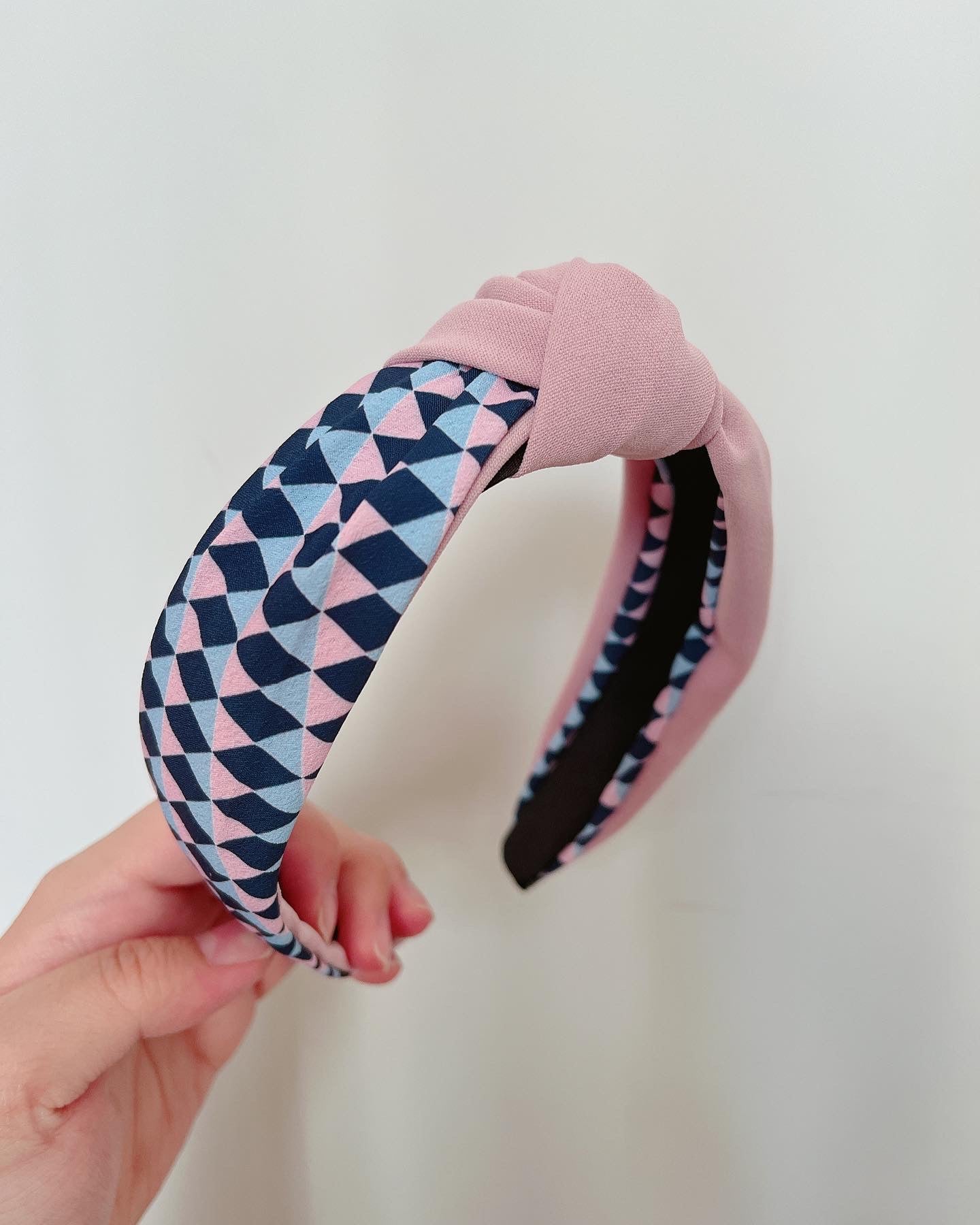 韓式人工髮箍 - 粉紅色配幾何圖案髮箍