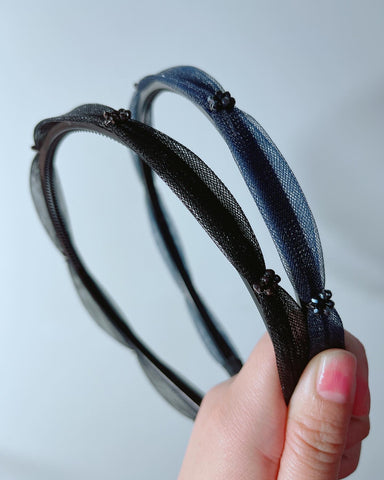 韓式人工髮箍-  閃石幼髮箍 （藍/黑）