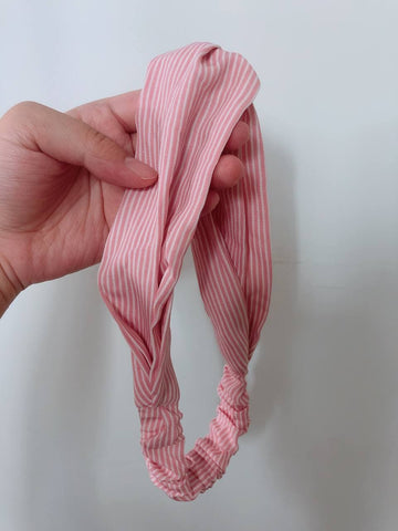 韓式人工髮帶- 淺粉紅色間條髮帶