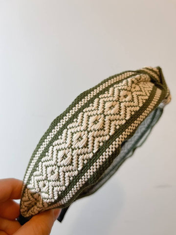 韓式人工髮箍-  綠白色花紋髮箍