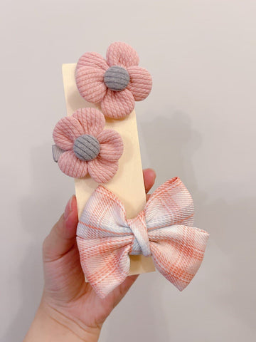 韓成小童髮夾套裝 - 3件(粉紅色)