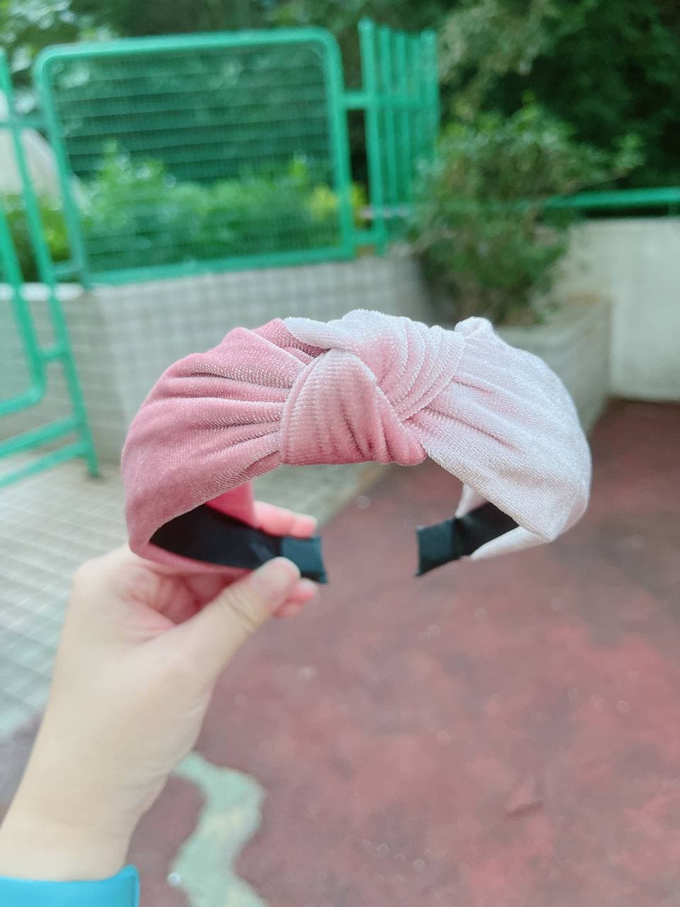 韓式人工髮箍-  粉紅絨布漸變髮箍