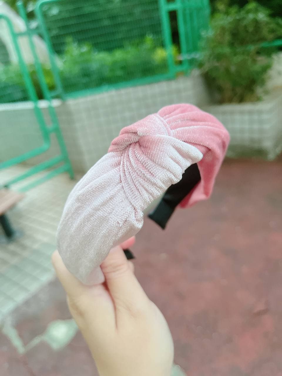 韓式人工髮箍-  粉紅絨布漸變髮箍