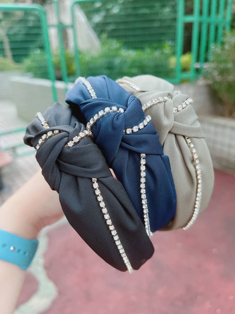 韓式人工髮箍-  墨綠色閃石髮箍
