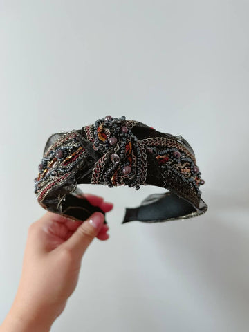 韓式人工髮箍- 閃亮黑色珠片髮箍