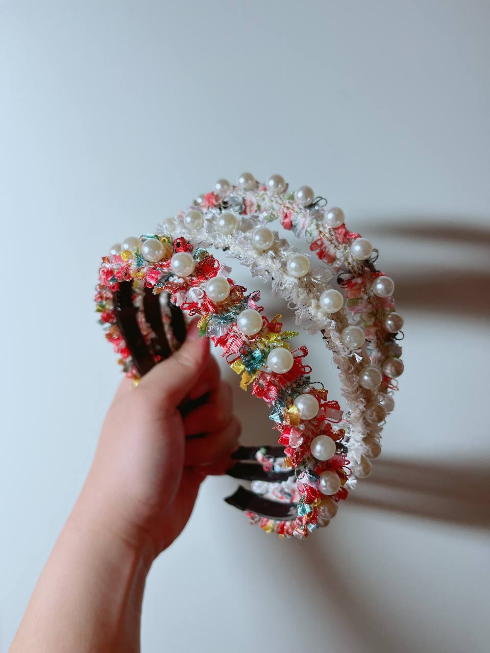韓式人工髮箍 - 粉色花邊髮箍