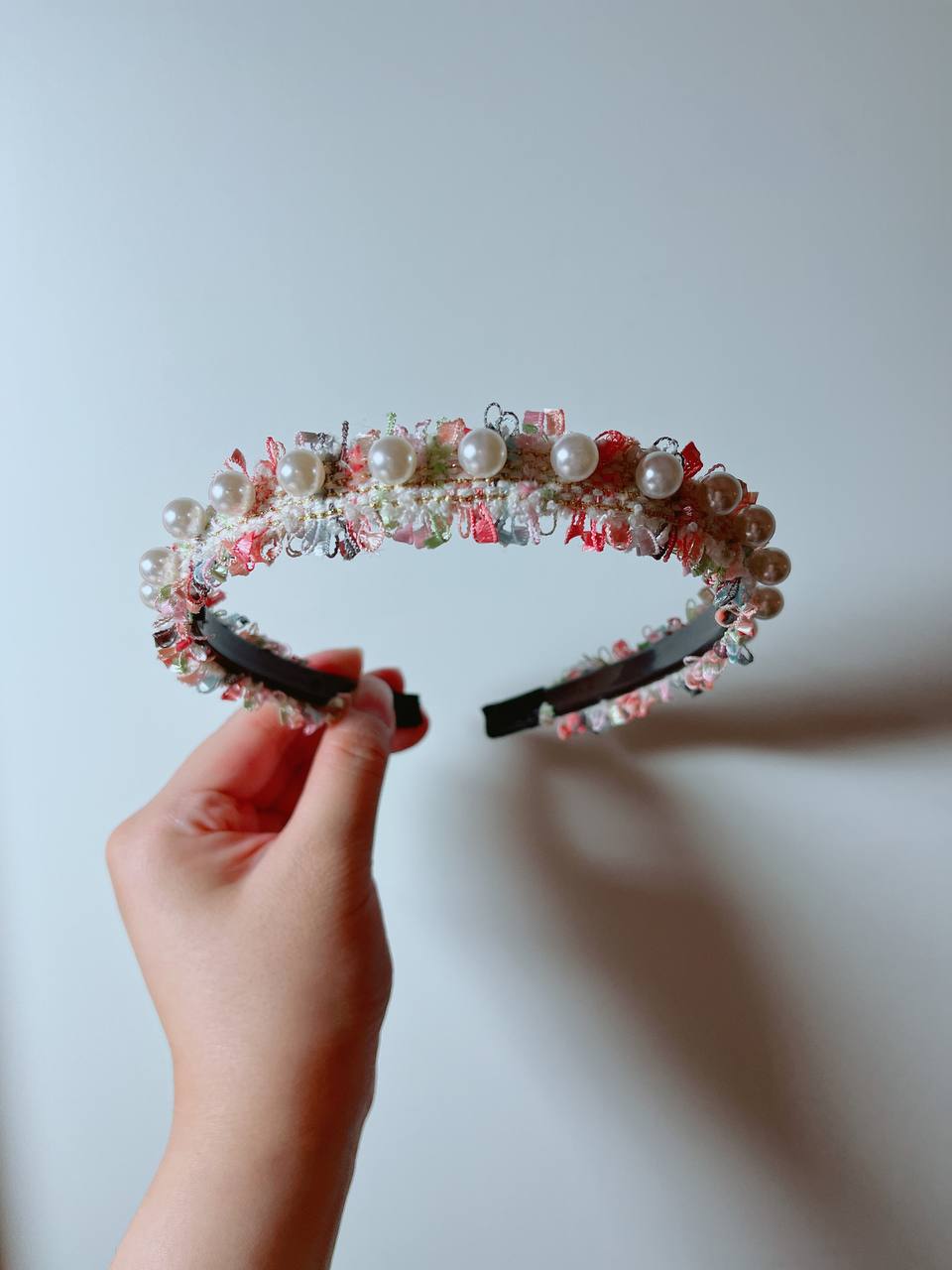 韓式人工髮箍 - 粉色花邊髮箍