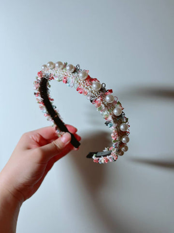 韓式人工髮箍 - 粉色花邊髮箍
